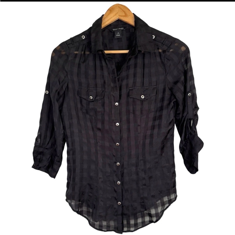 White House Black Market Black Sheer Blouse size 4